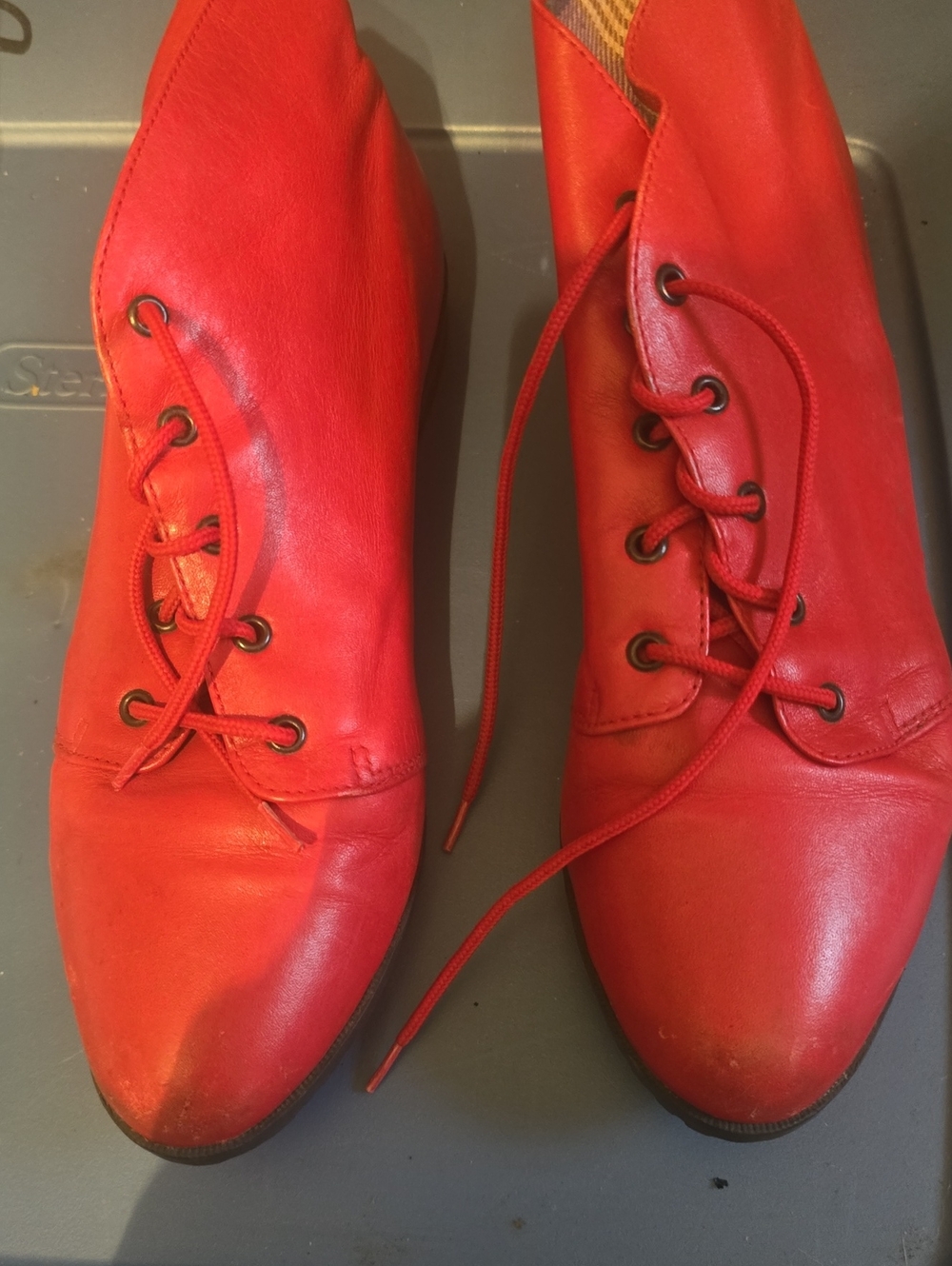 Red Lace-Up Leather Oxfords